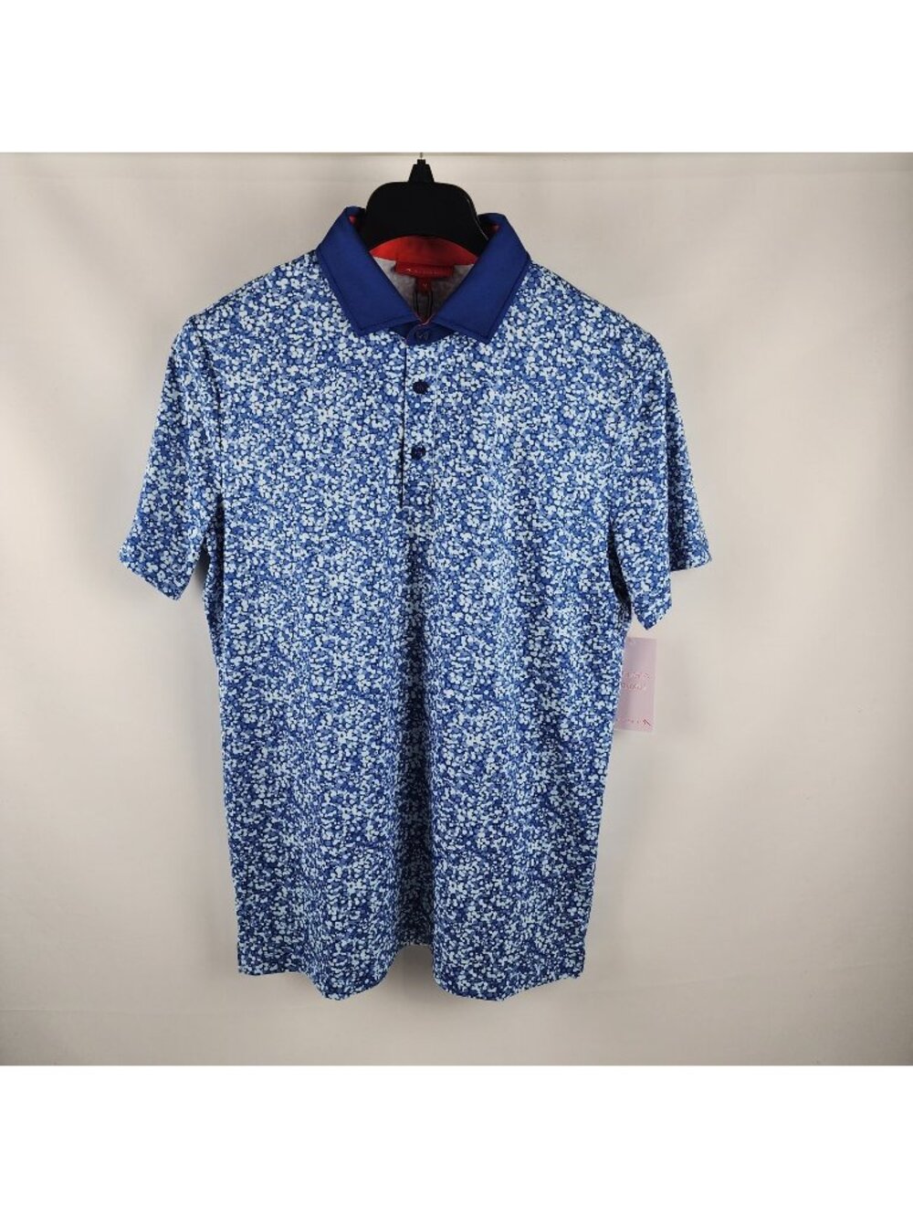 Redvanly Shirt Mens Medium Mazarine Blue Geometric S/S Golf Polo NWT